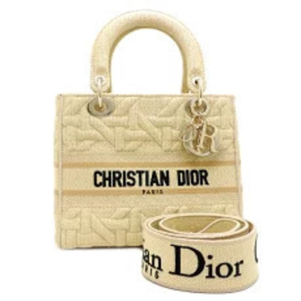 Christian Dior Lady Lite Handbag Canvas Beige